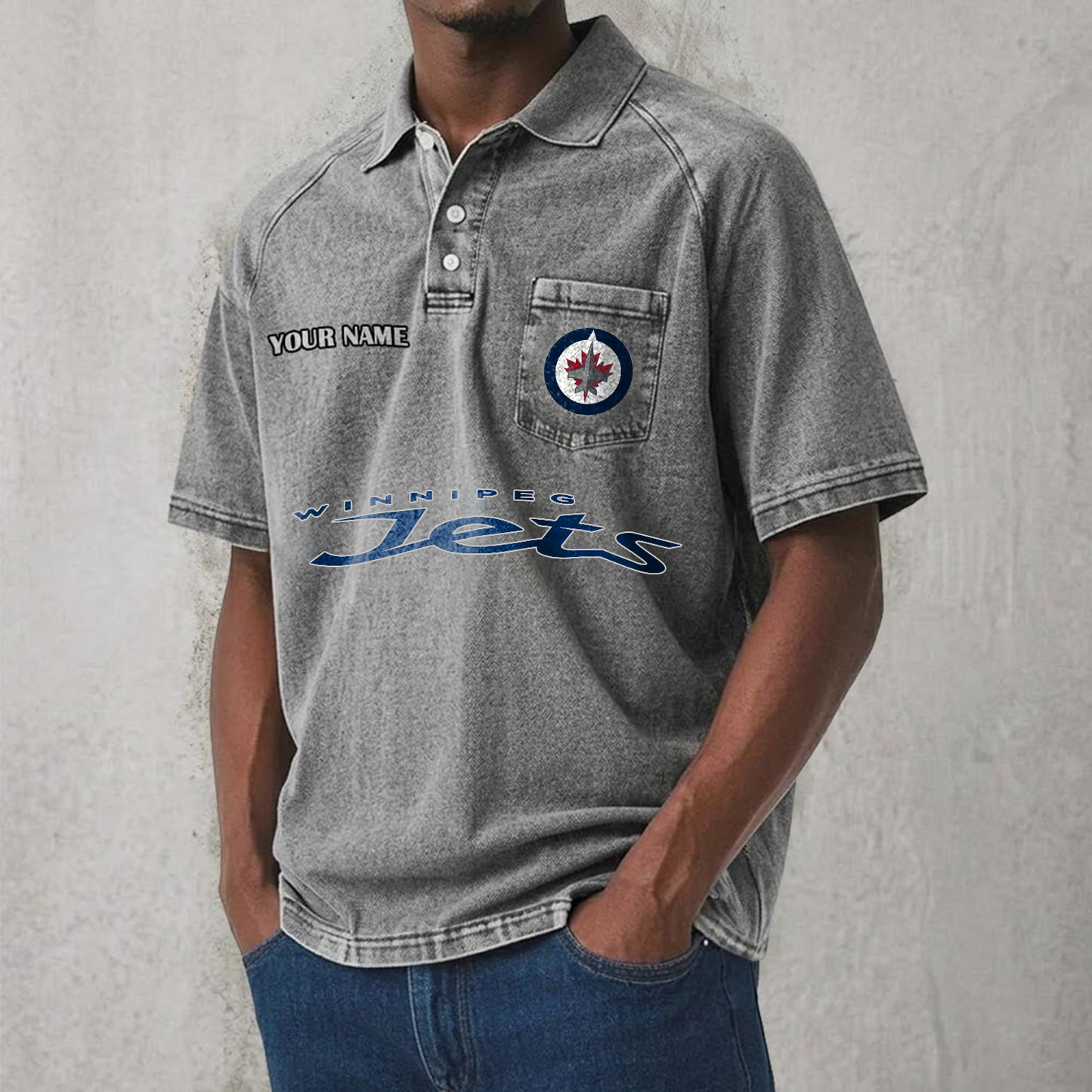 WPG x NHL Men's Distressed Turn-Down Collar Polo DATND TANTD 250526