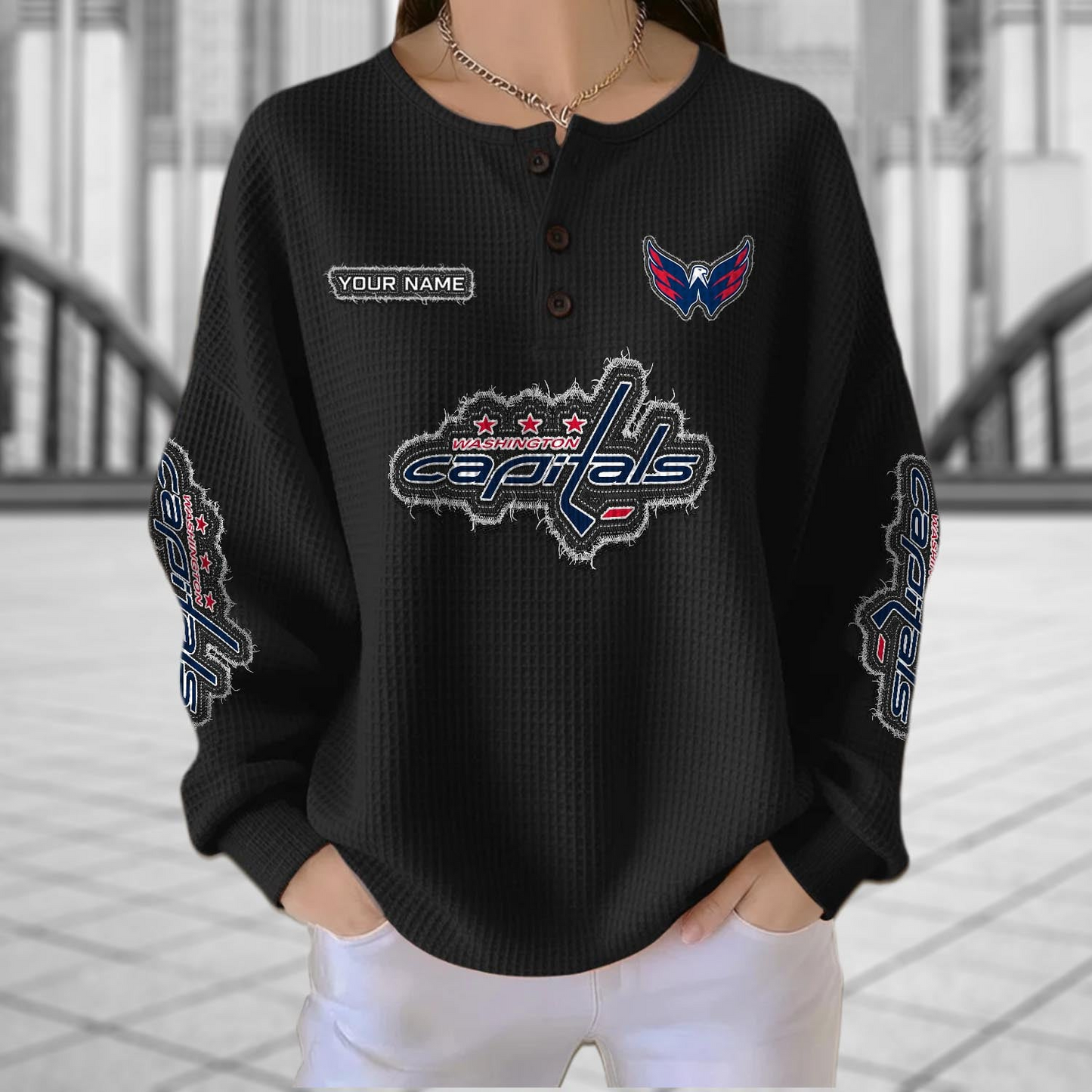 WSH x NHL Personalized Waffle Knit Henley Sweatshirt 2005 DatND DVT