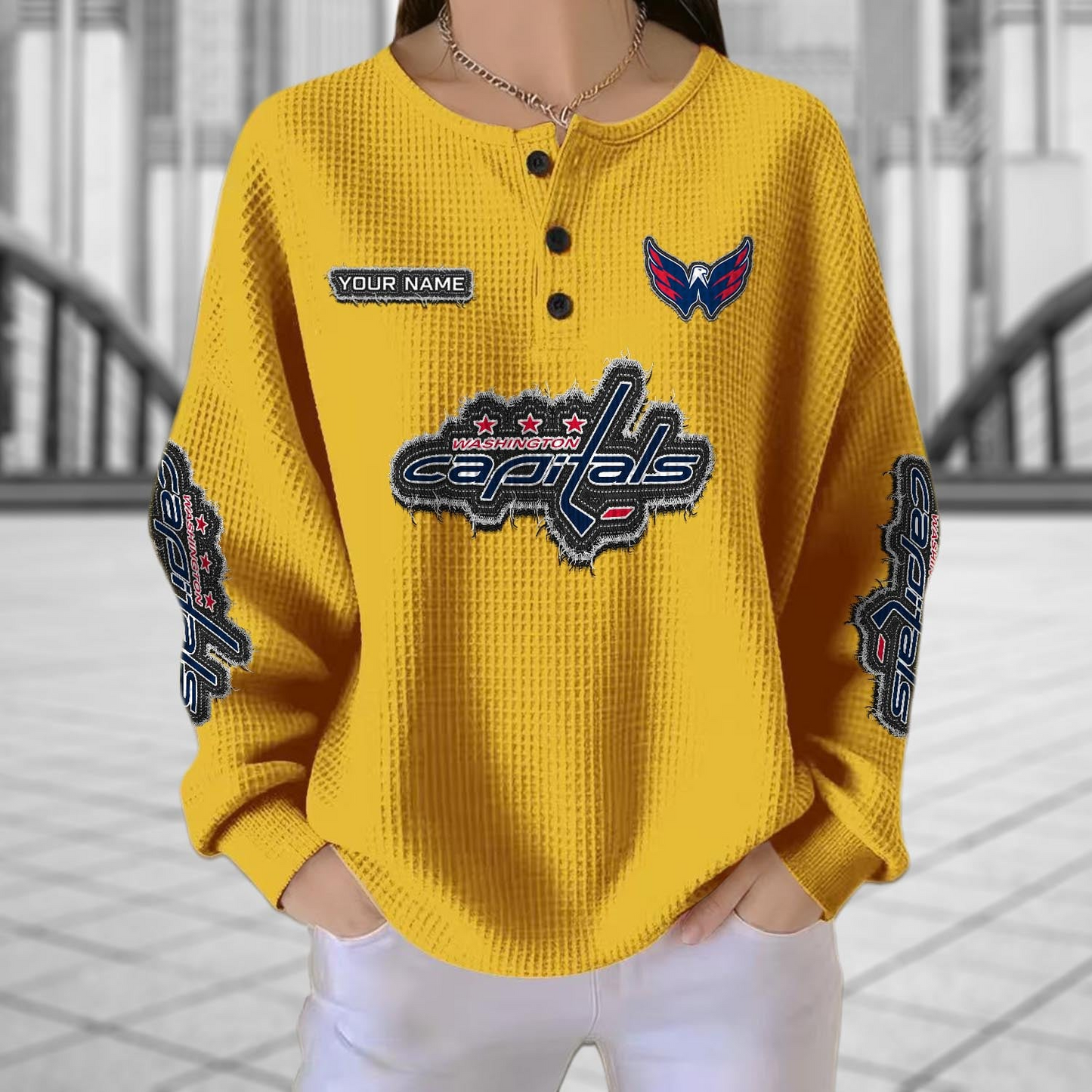 WSH x NHL Personalized Waffle Knit Henley Sweatshirt 2005 DatND DVT