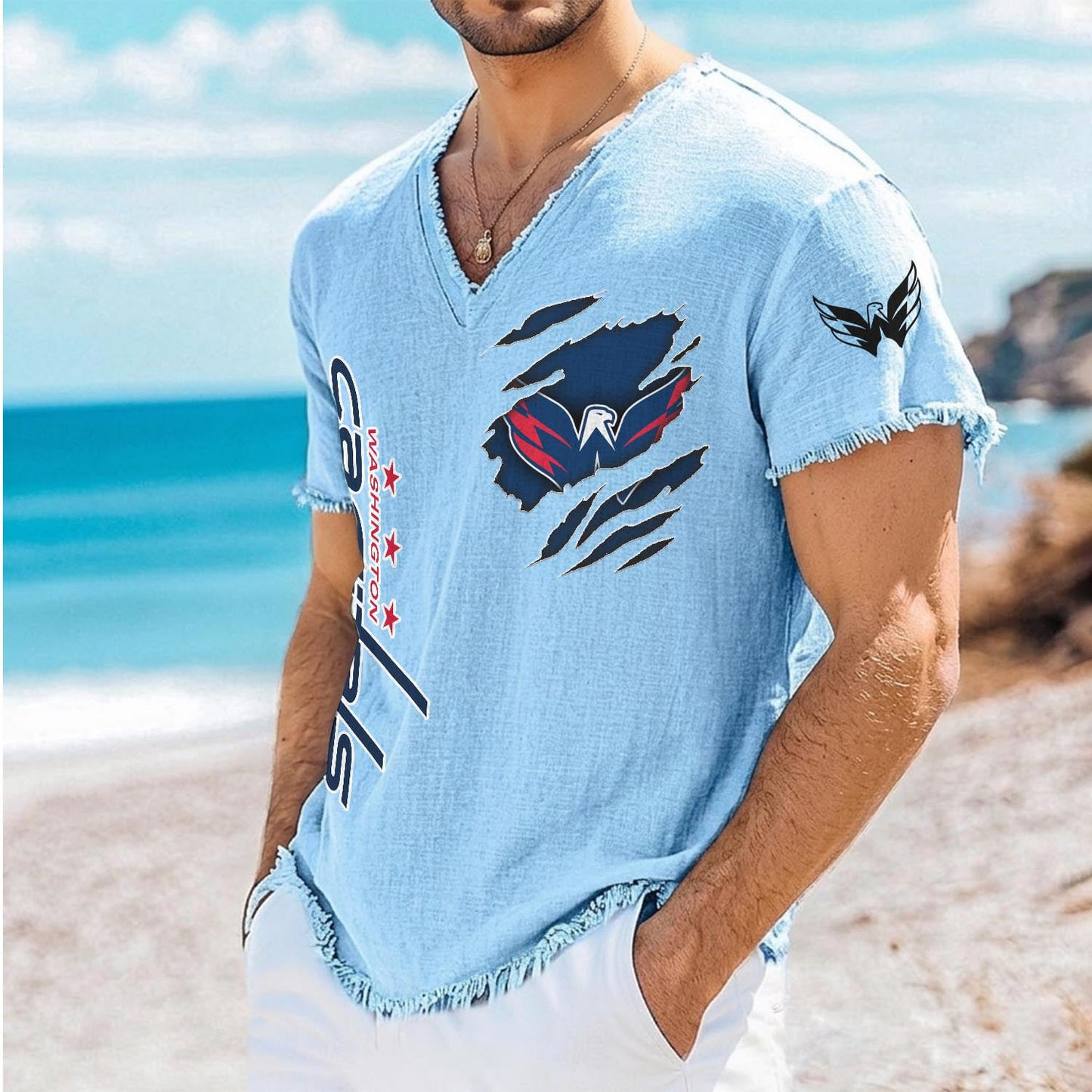 WSH x NHL V-Neck Linen Beach Shirt 1905 DatND DVT