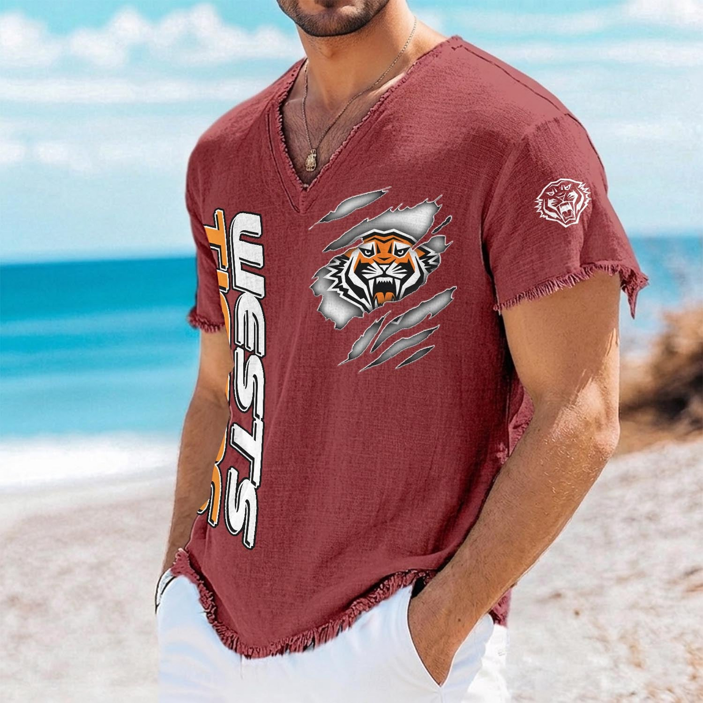 WST x NRL V-Neck Linen Beach Shirt 1905 DatND DVT