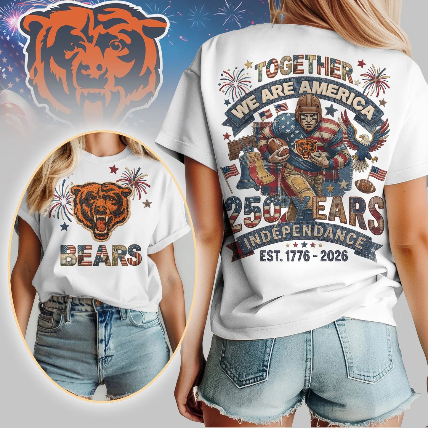 CHI Premium NFL 250th Anniversary Of America Patchwork Women Shirt DDT CTND