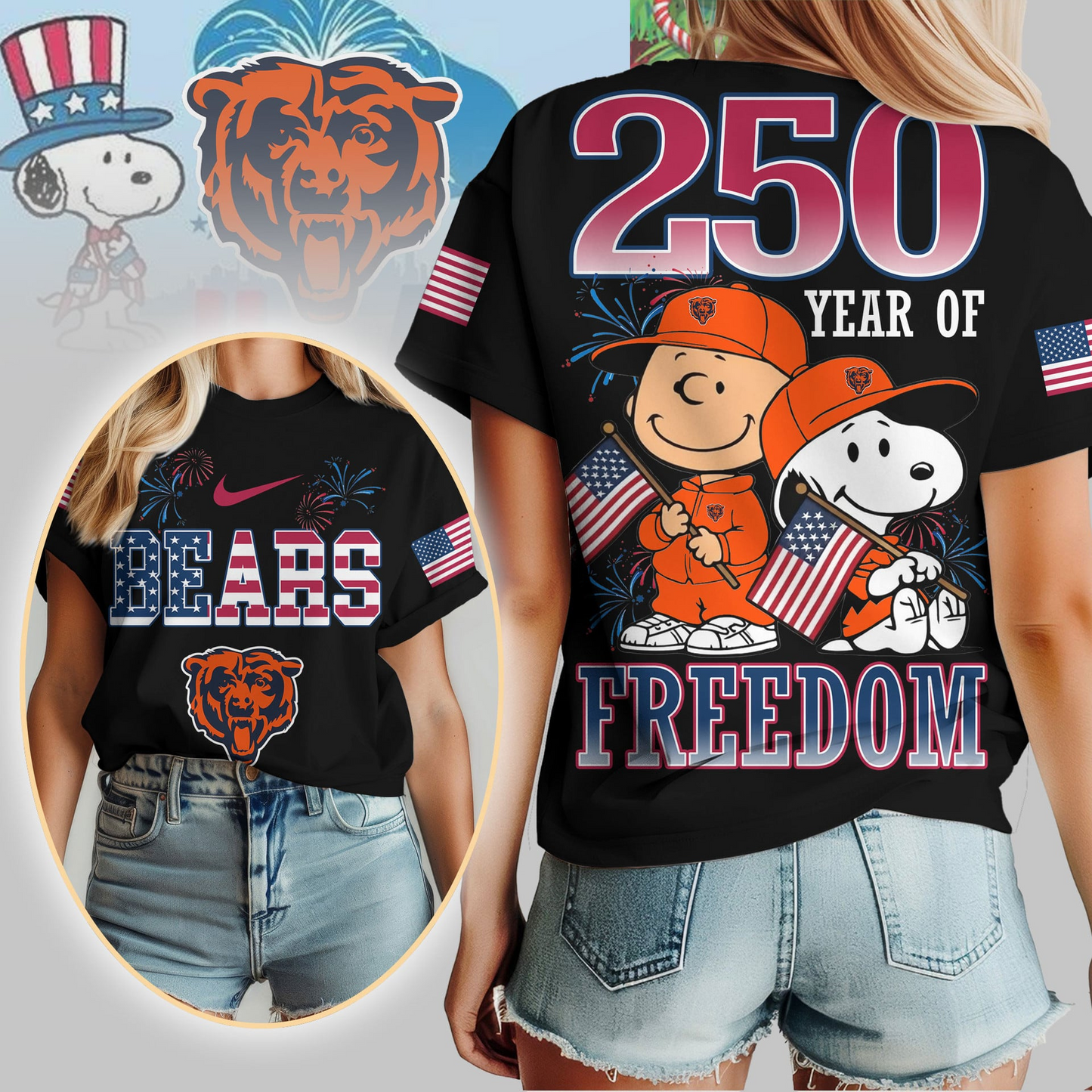 CHI Premium NFL Peanuts 250 Years Of Freedom 3D Shirt DDT NTL