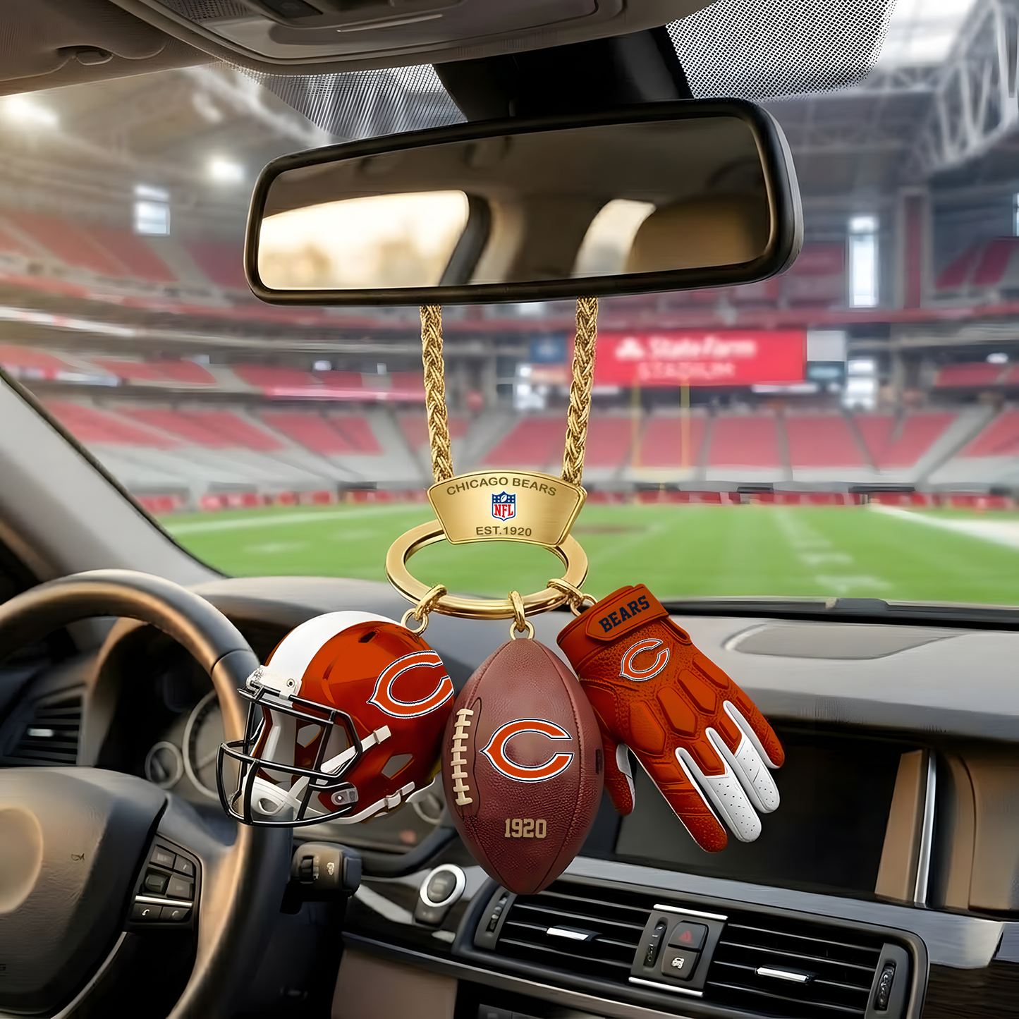 CHI X NFL Helmet and Football Car Ornament NAK NHT