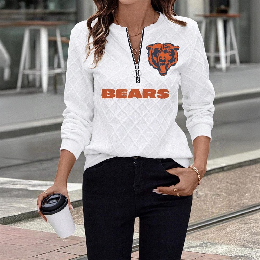 CHI x NFL Women's Knit Textured Fabric Zip Up Sweatshirt DDT CTND