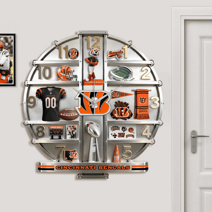 CIN x NFL Home Decorative 3D Visual Effect Acrylic Wall Clock NAK CTKT