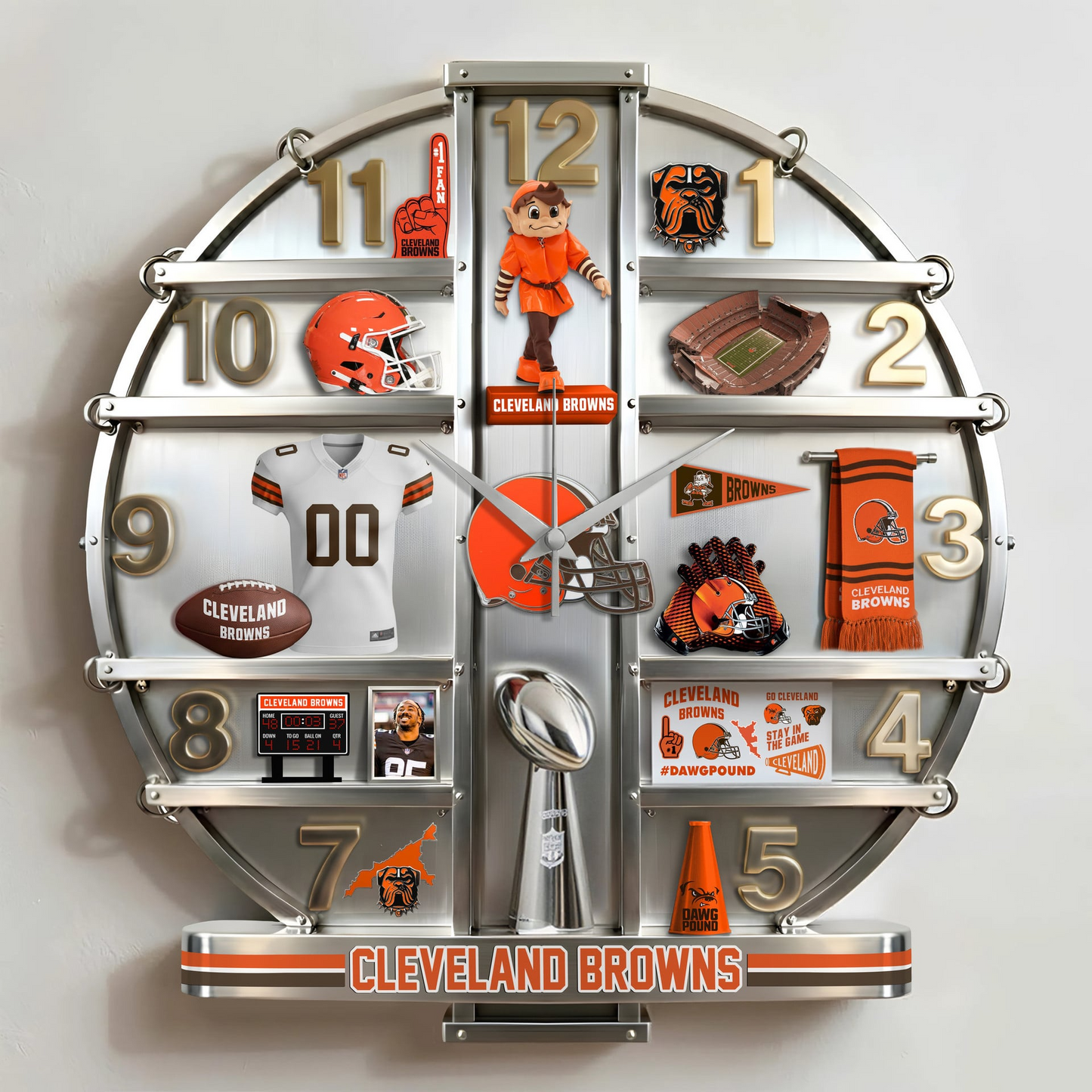 CLE x NFL Home Decorative 3D Visual Effect Acrylic Wall Clock NAK CTKT