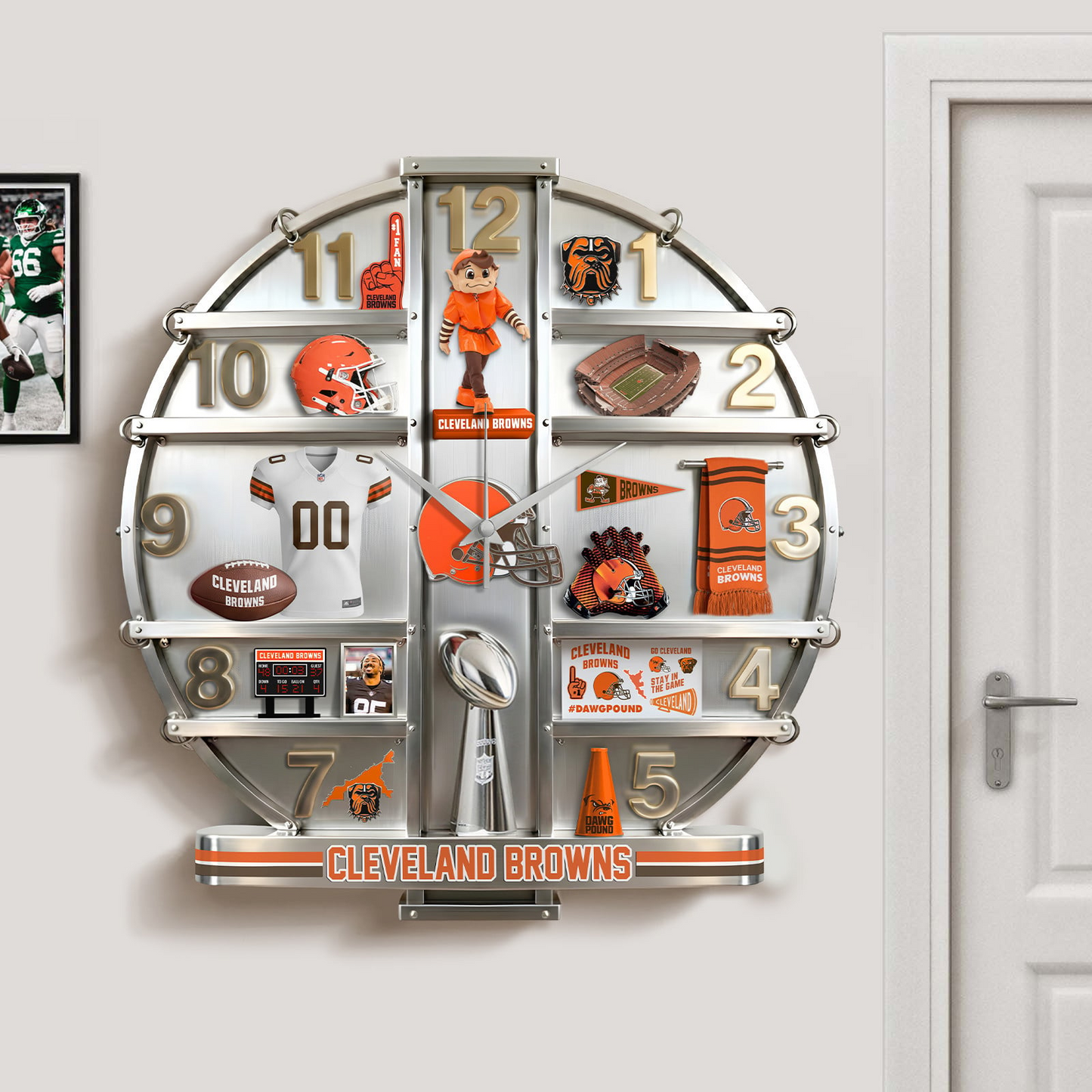 CLE x NFL Home Decorative 3D Visual Effect Acrylic Wall Clock NAK CTKT