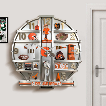 CLE x NFL Home Decorative 3D Visual Effect Acrylic Wall Clock NAK CTKT