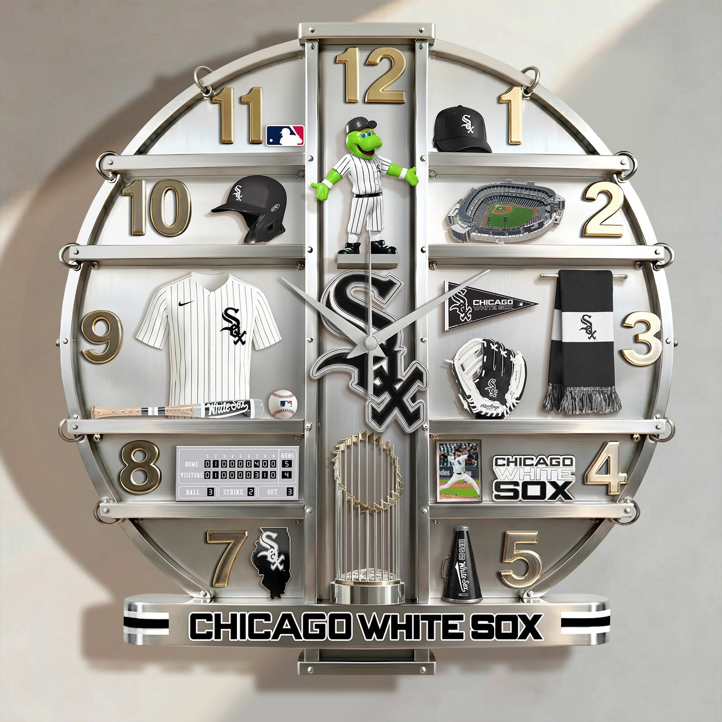 CWS x MLB Home Decorative 3D Visual Effect Acrylic Wall Clock NAK CTKT