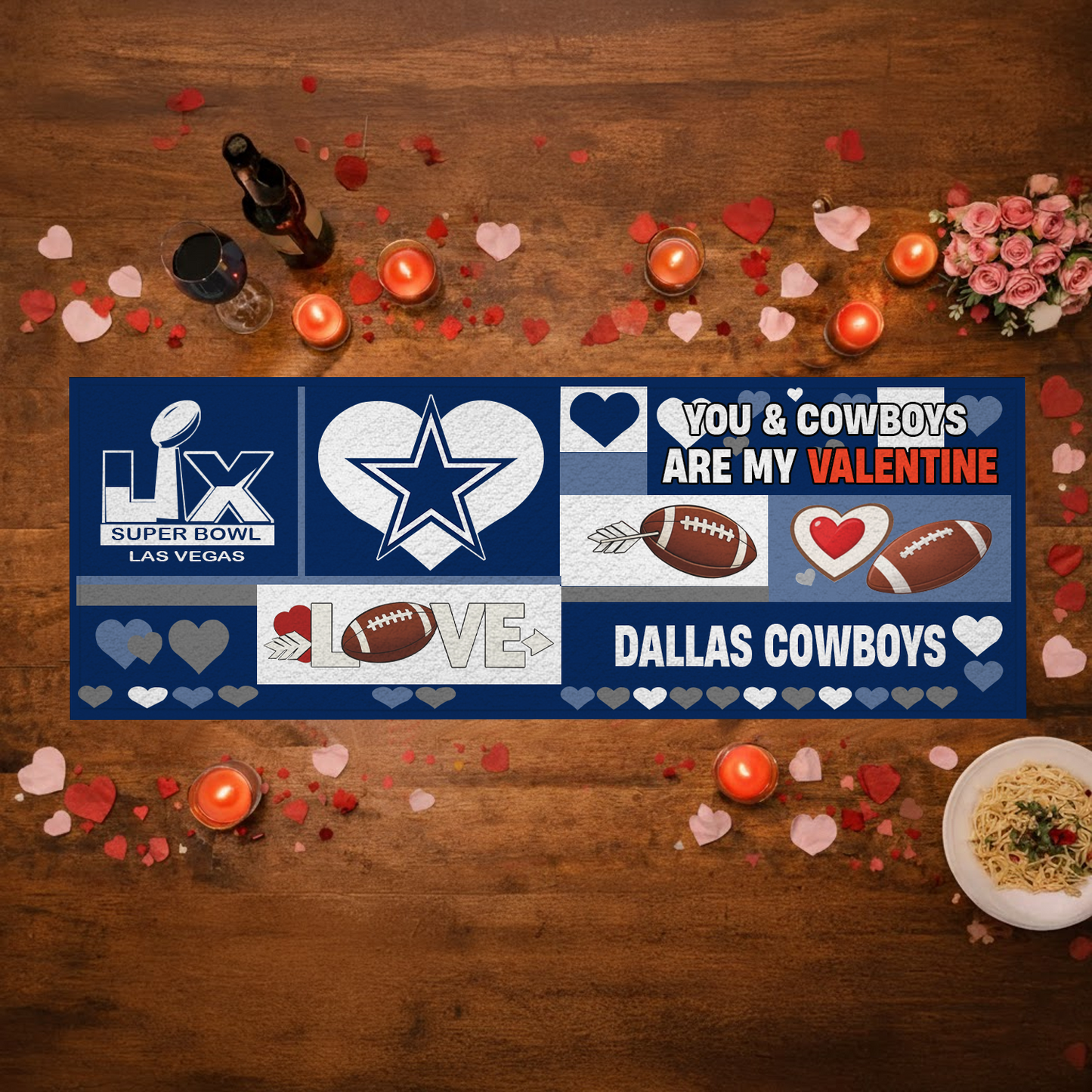 DAL X NFL Premium Super Bowl-themed tablecloth, quilted and embroidered, perfect for Valentine's Day NAK NHT