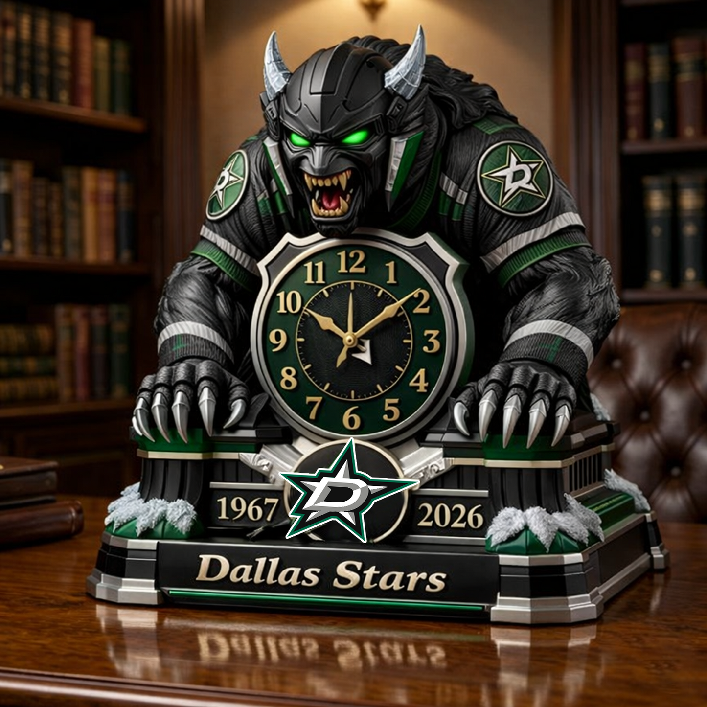 DAL x NHL Display clock featuring the hockey mascot NAK NHT