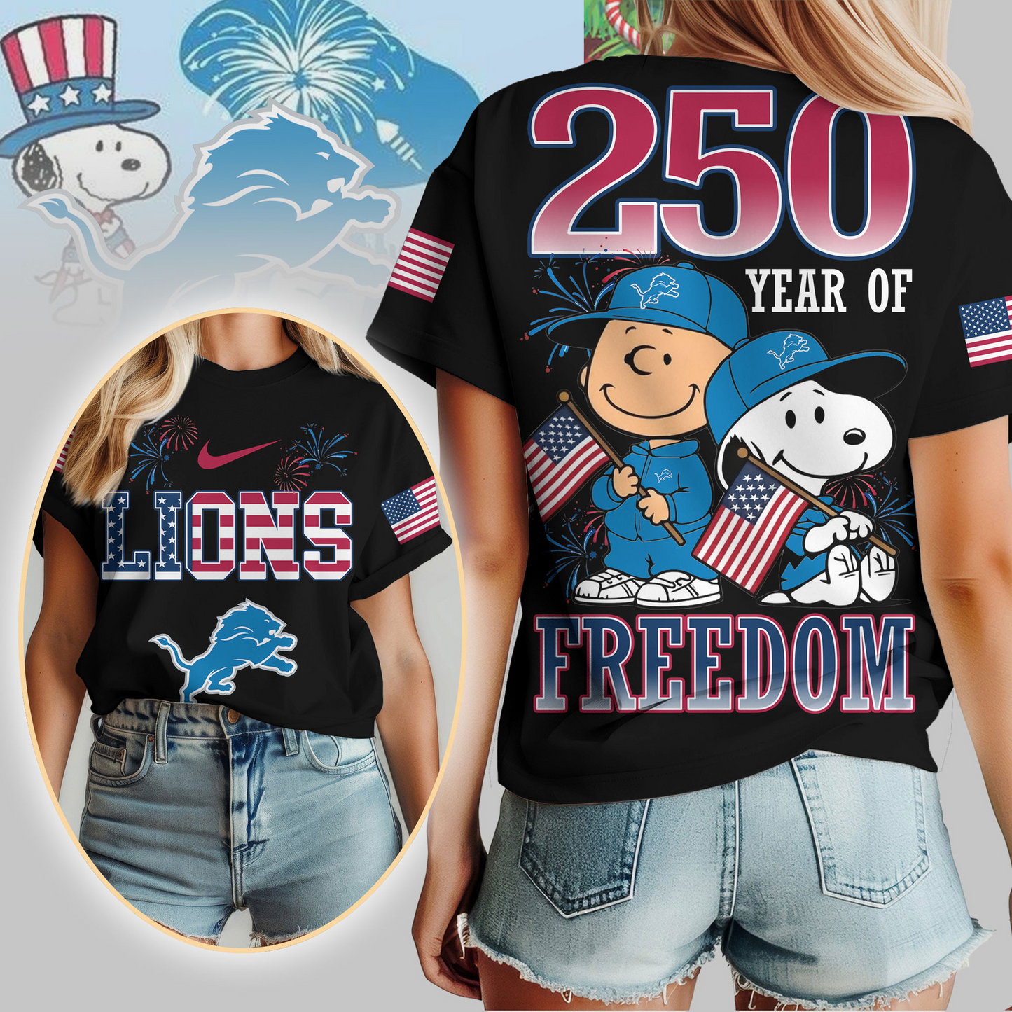 DL Premium NFL Peanuts 250 Years Of Freedom 3D Shirt DDT NTL