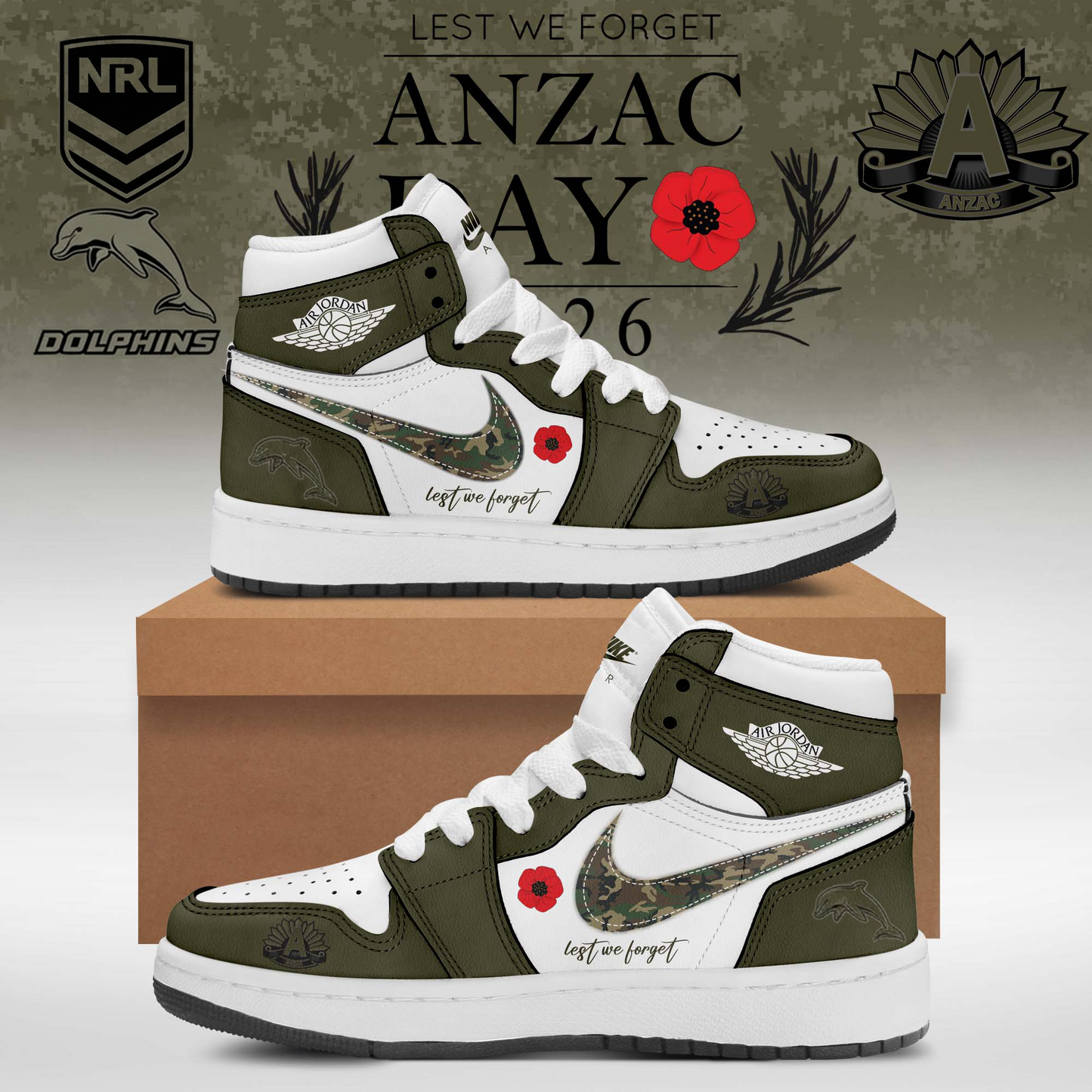 DOL x NRL Anniversary Anzac Day Air Jordan Sneakers DDT LBN
