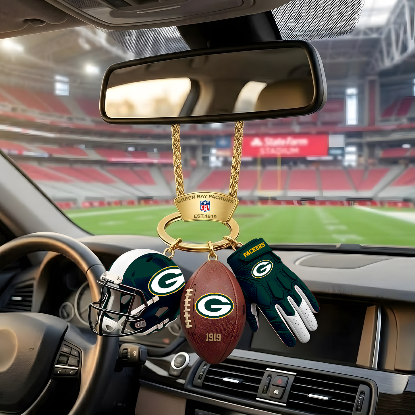 GB X NFL Helmet and Football Car Ornament NAK NHT