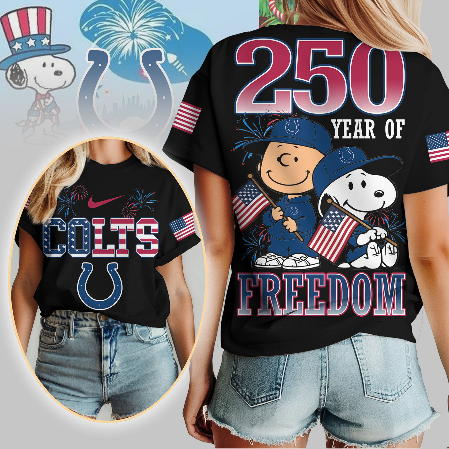 IC Premium NFL Peanuts 250 Years Of Freedom 3D Shirt DDT NTL