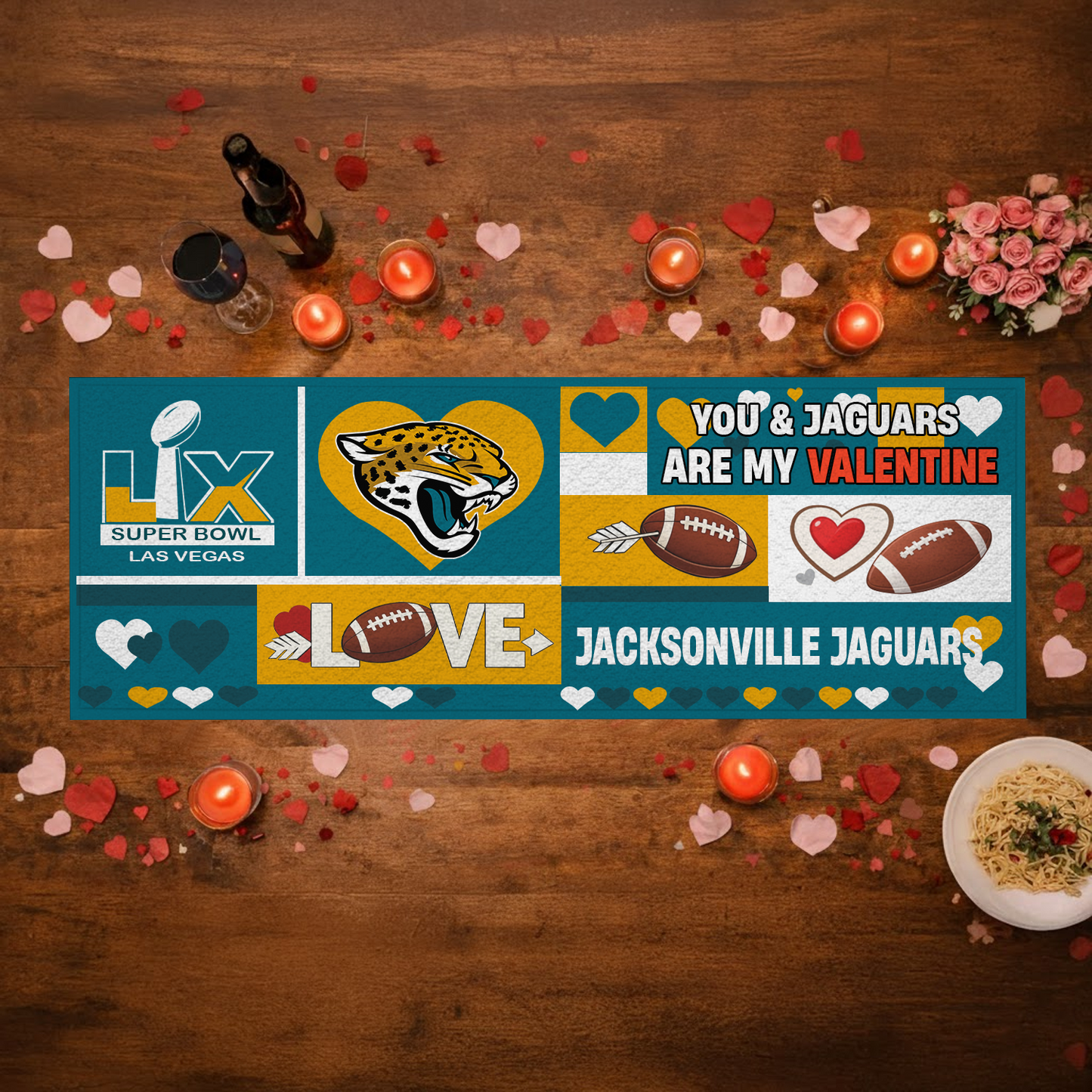 JAC X NFL Premium Super Bowl-themed tablecloth, quilted and embroidered, perfect for Valentine's Day NAK NHT