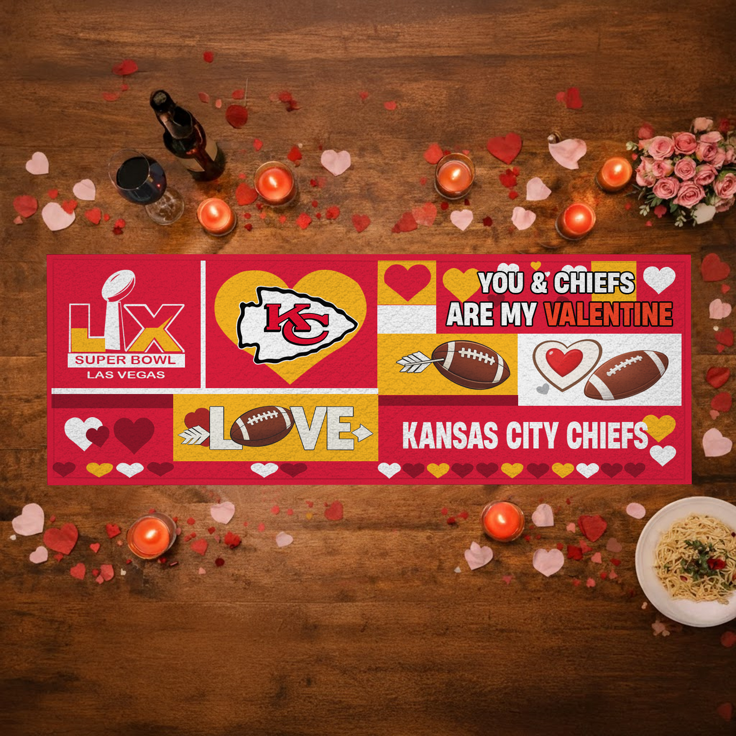 KC X NFL Premium Super Bowl-themed tablecloth, quilted and embroidered, perfect for Valentine's Day NAK NHT