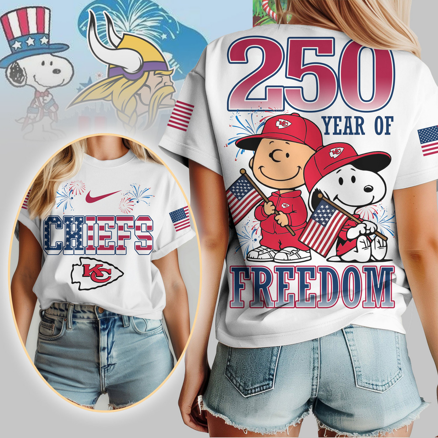KCC Premium NFL Peanuts 250 Years Of Freedom 3D Shirt DDT NTL