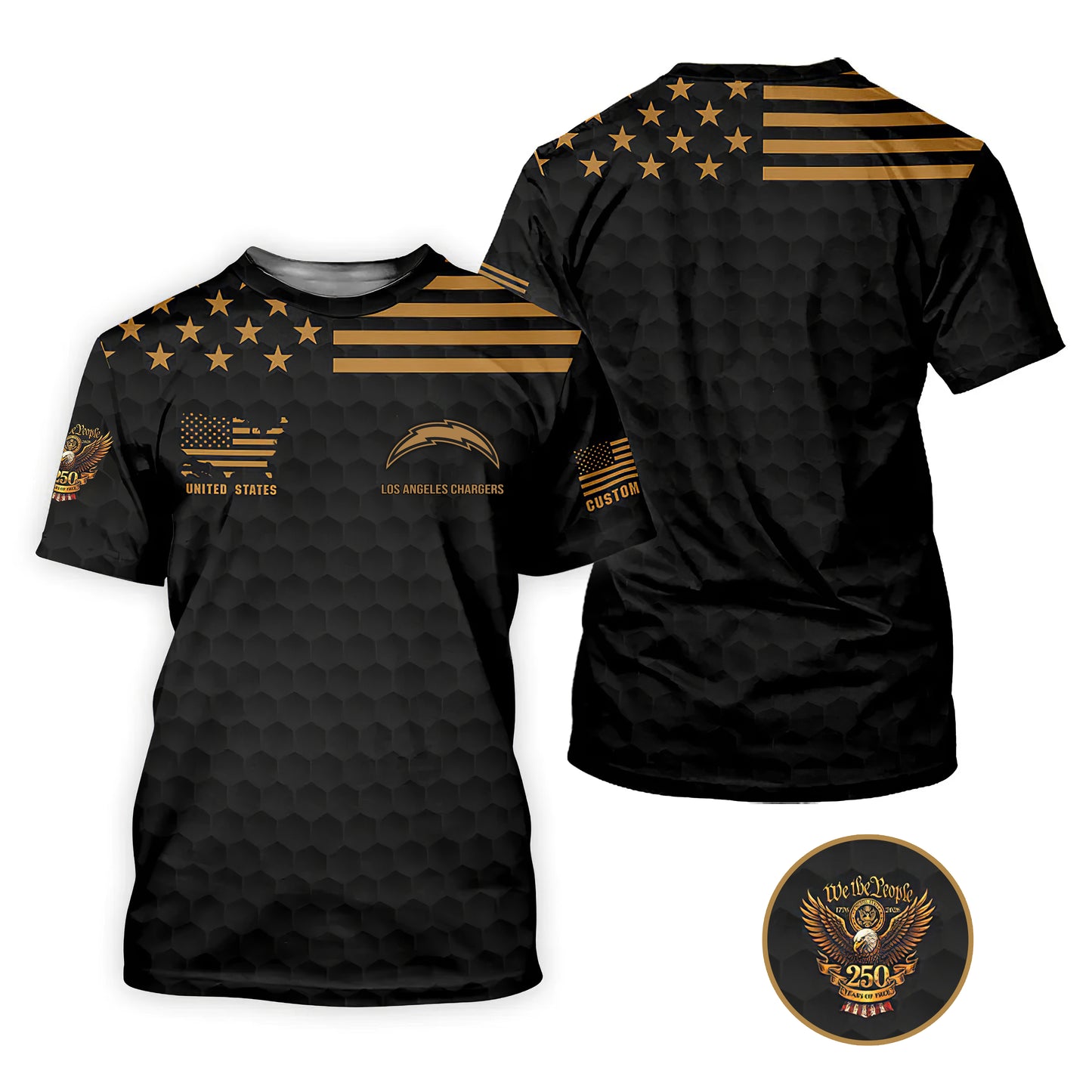 LAC x NFL We The People 250 Years Pattern Black Golf Shirt DDT TTTZ