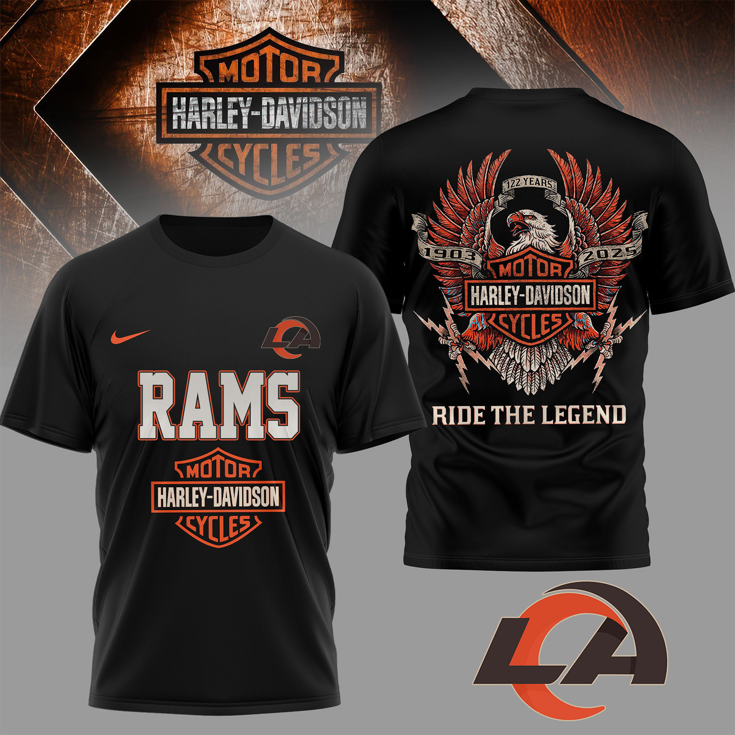 LAR Premium NFL 122 Year Harley Davidson 3D Shirt 2603 DatND DVT