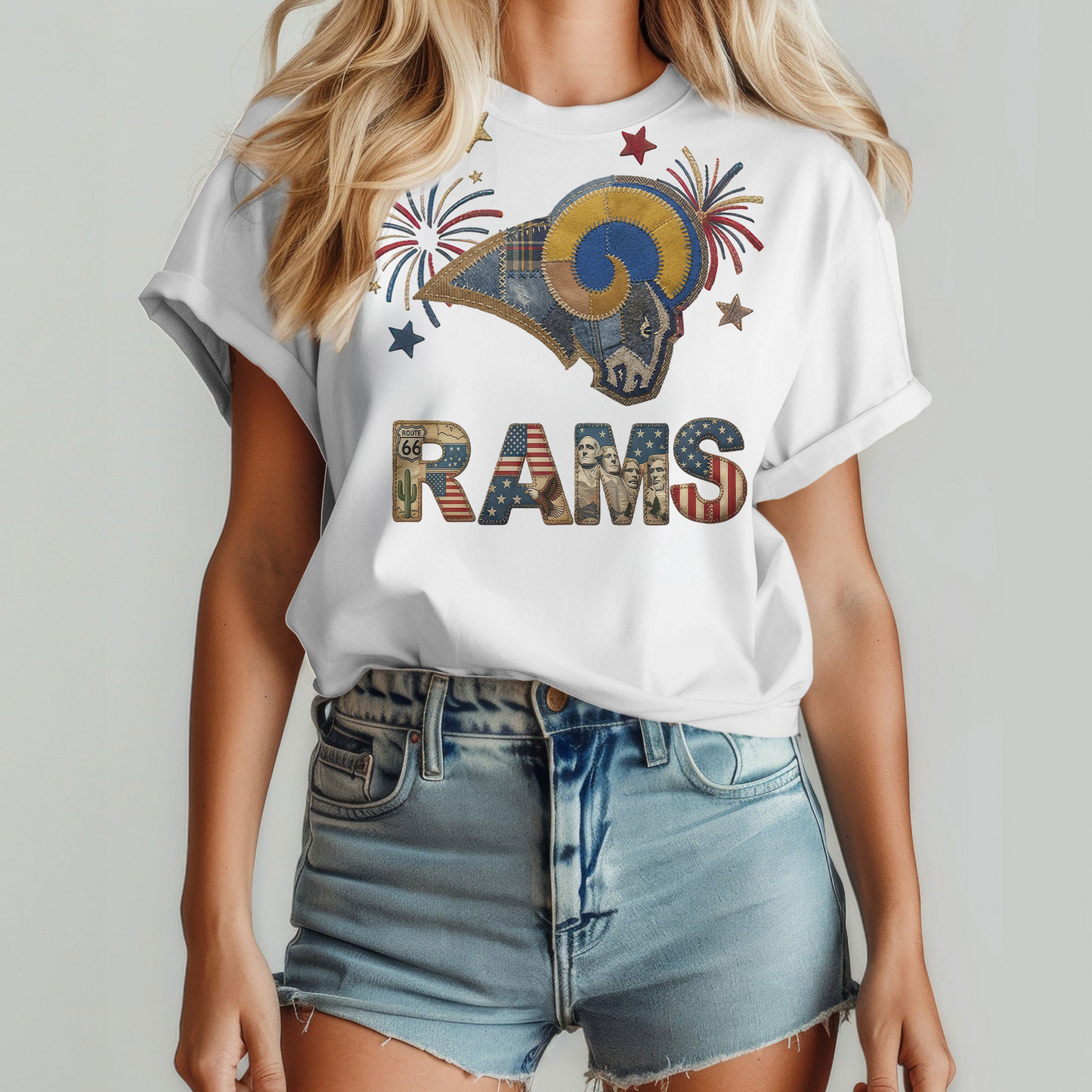 LAR Premium NFL 250th Anniversary Of America Patchwork Women Shirt DDT CTND