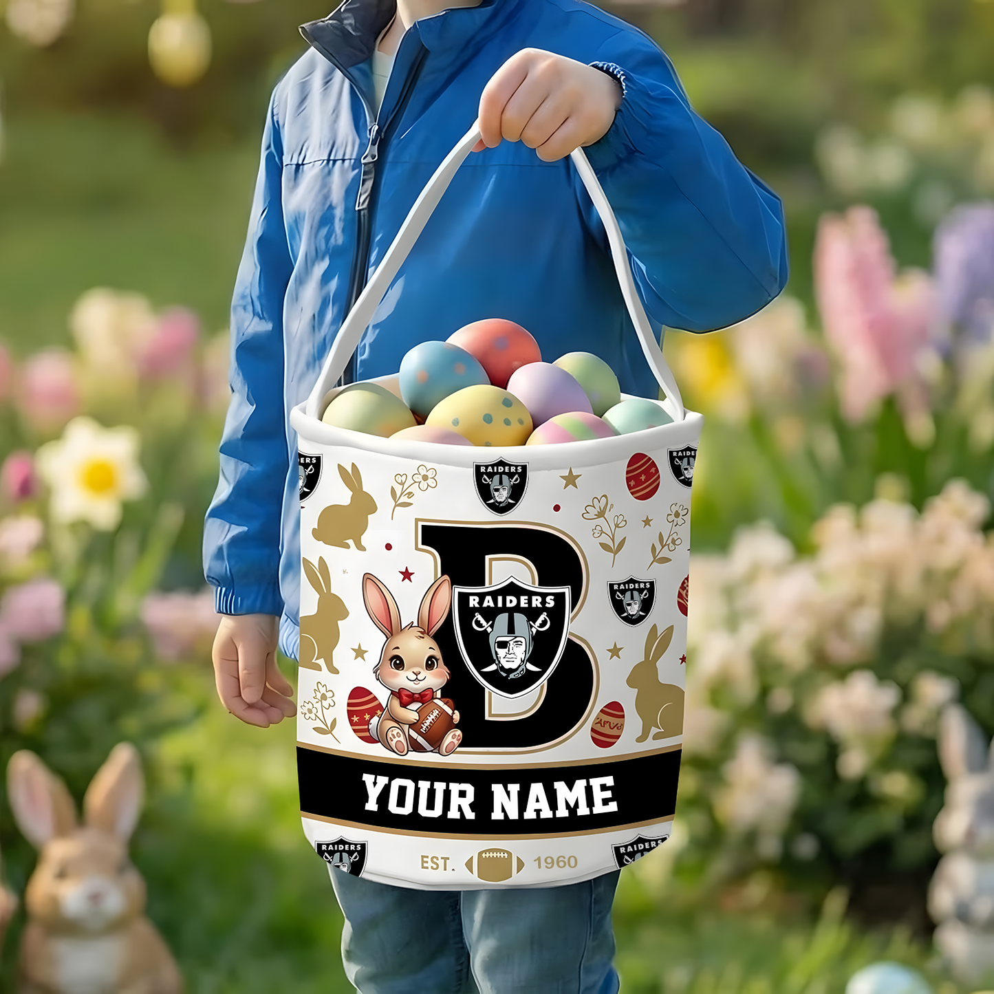 LV x Personalized Easter Bunny Egg Hunt Basket NAK NHT