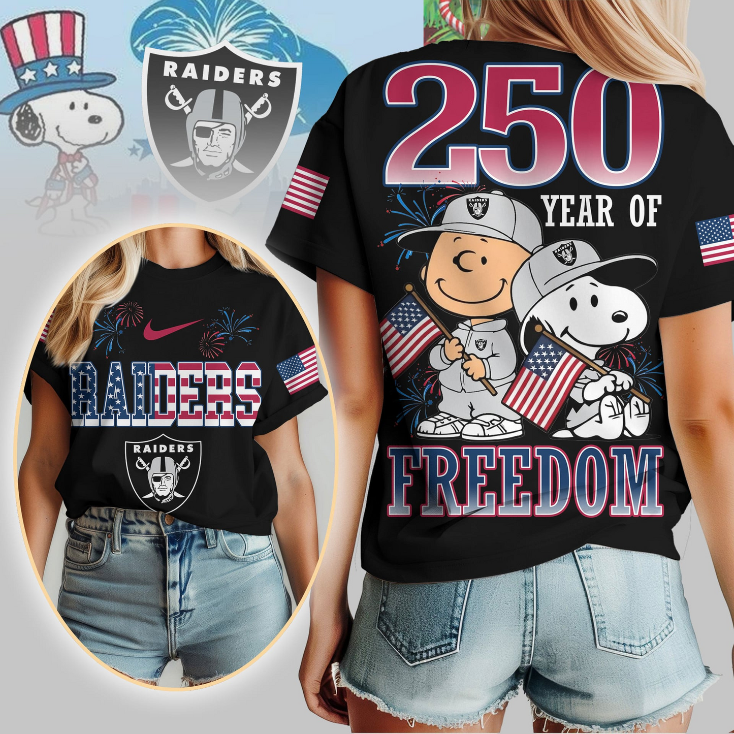 LVR Premium NFL Peanuts 250 Years Of Freedom 3D Shirt DDT NTL