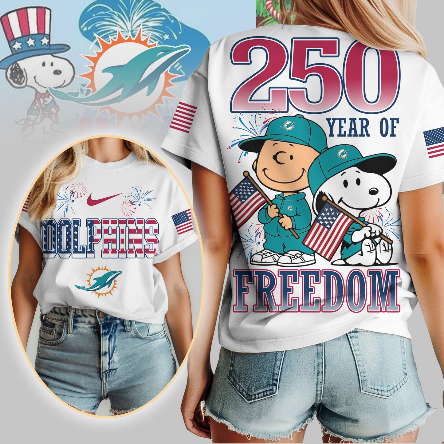 MD Premium NFL Peanuts 250 Years Of Freedom 3D Shirt DDT NTL