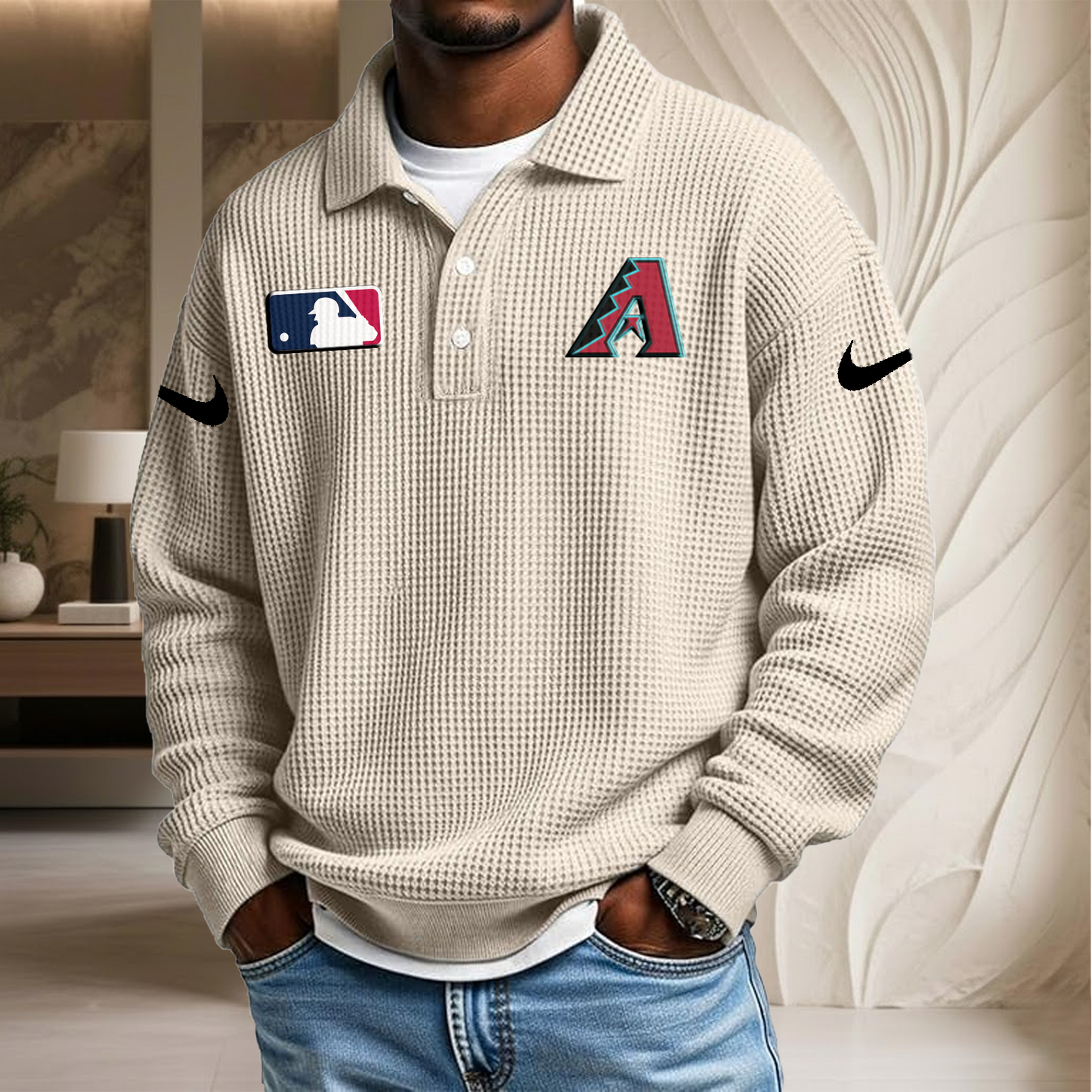 MLB x ARI Waffle Three Button Lapel Polo HLP HLPHUONG