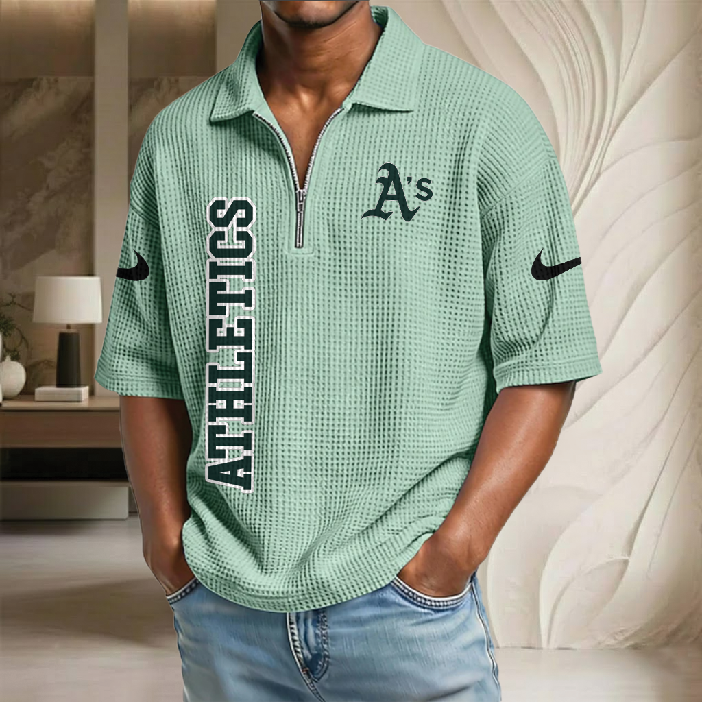 MLB x ATH Baseball Waffle Half-Zip Polo Shirt HLP HLPHUONG