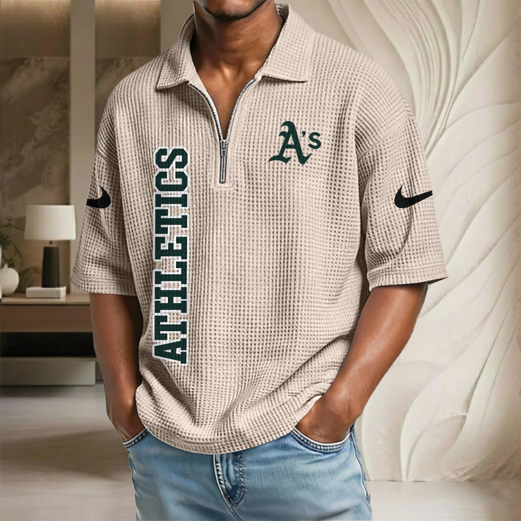 MLB x ATH Baseball Waffle Half-Zip Polo Shirt HLP HLPHUONG