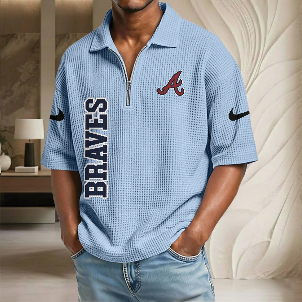 MLB x ATL Baseball Waffle Half-Zip Polo Shirt HLP HLPHUONG