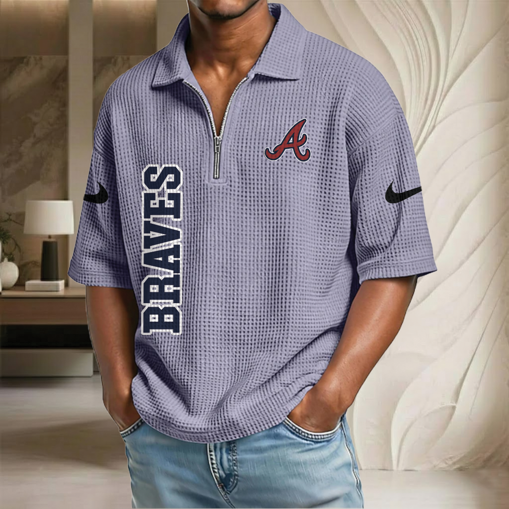 MLB x ATL Baseball Waffle Half-Zip Polo Shirt HLP HLPHUONG