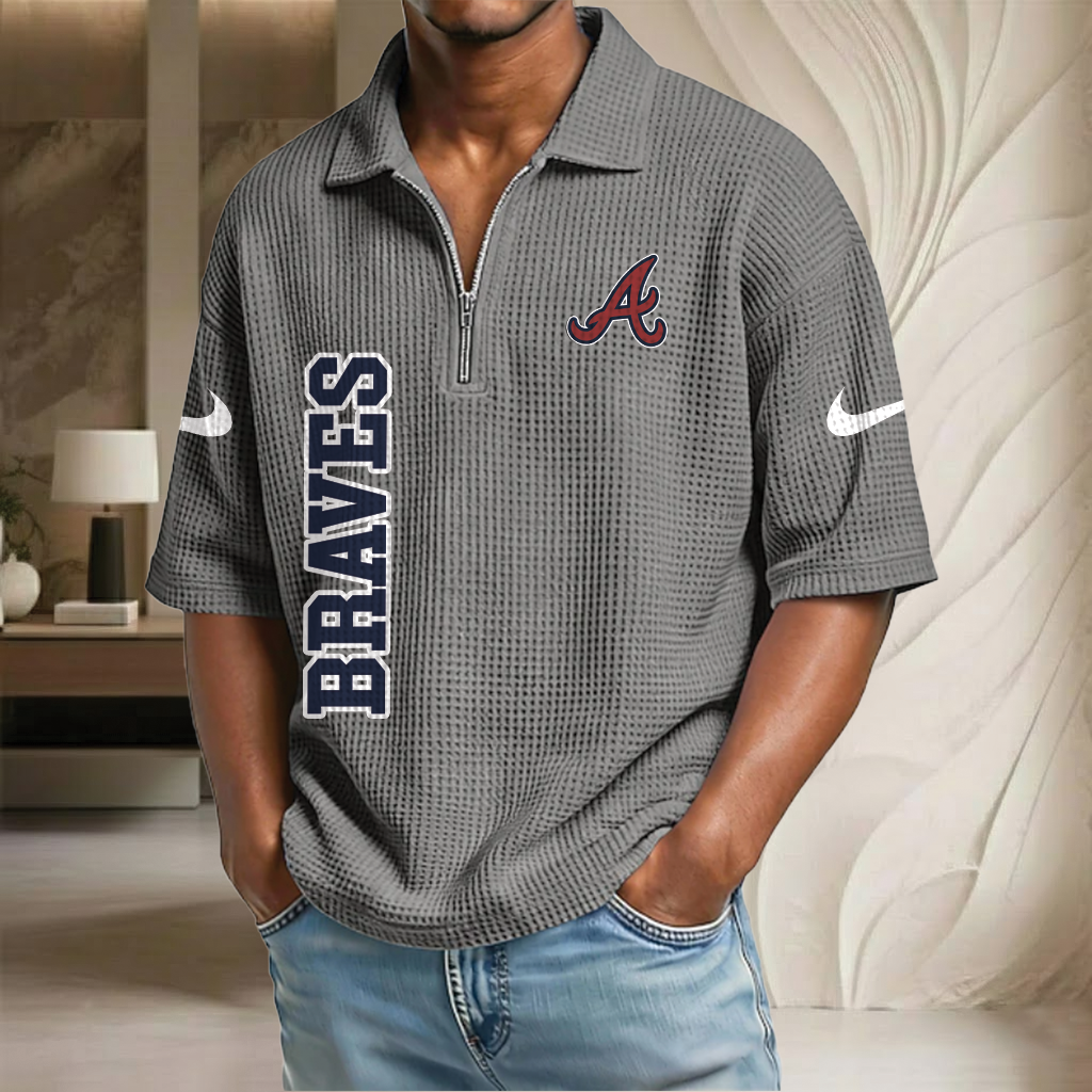 MLB x ATL Baseball Waffle Half-Zip Polo Shirt HLP HLPHUONG