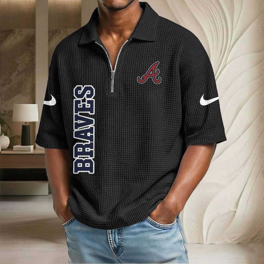 MLB x ATL Baseball Waffle Half-Zip Polo Shirt HLP HLPHUONG