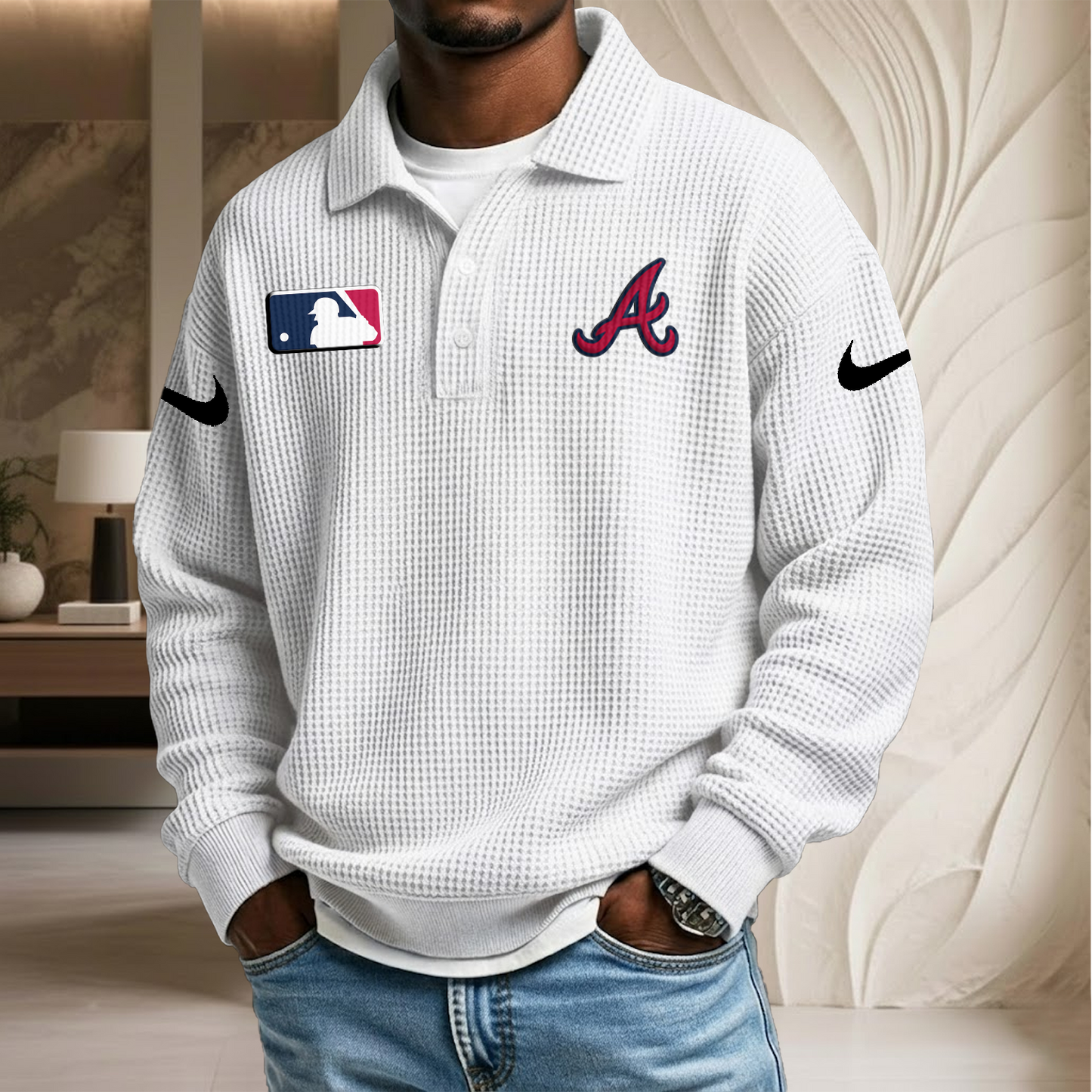 MLB x ATL Waffle Three Button Lapel Polo HLP HLPHUONG
