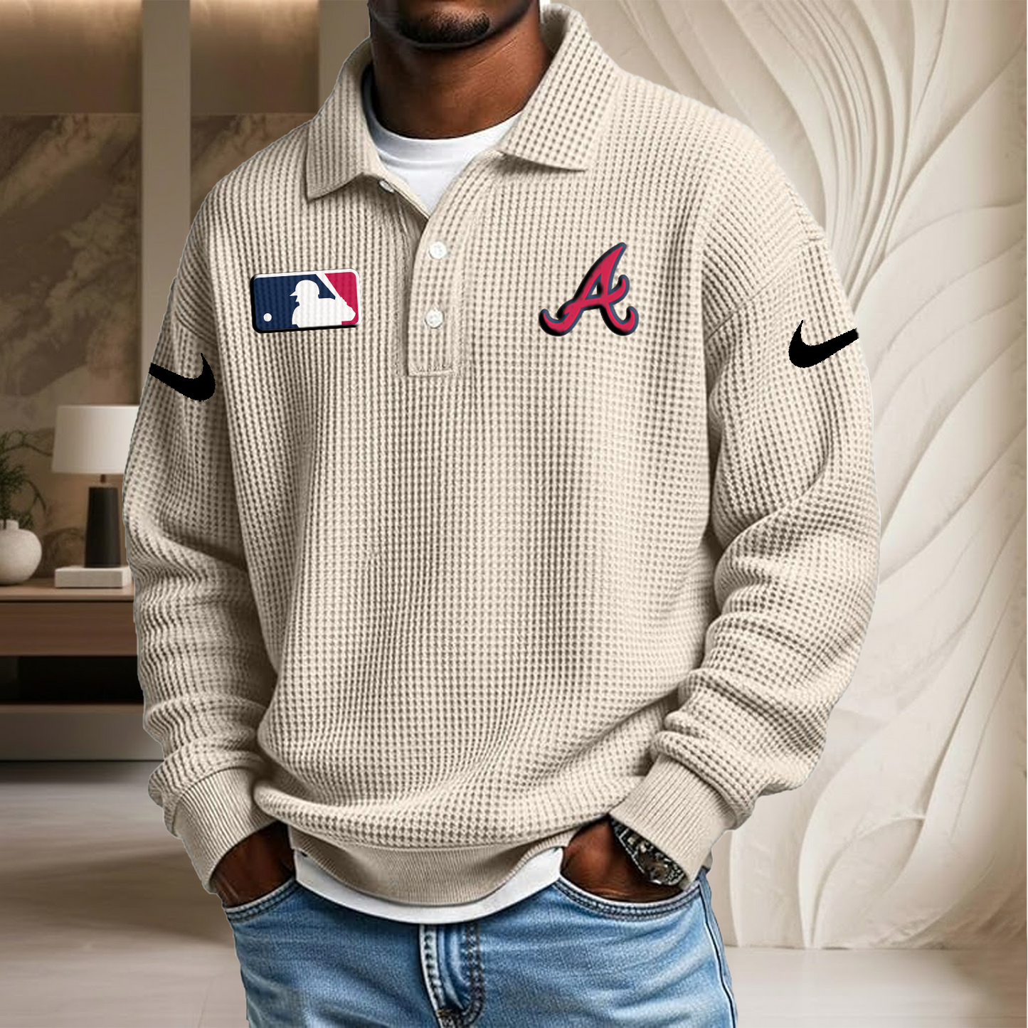MLB x ATL Waffle Three Button Lapel Polo HLP HLPHUONG