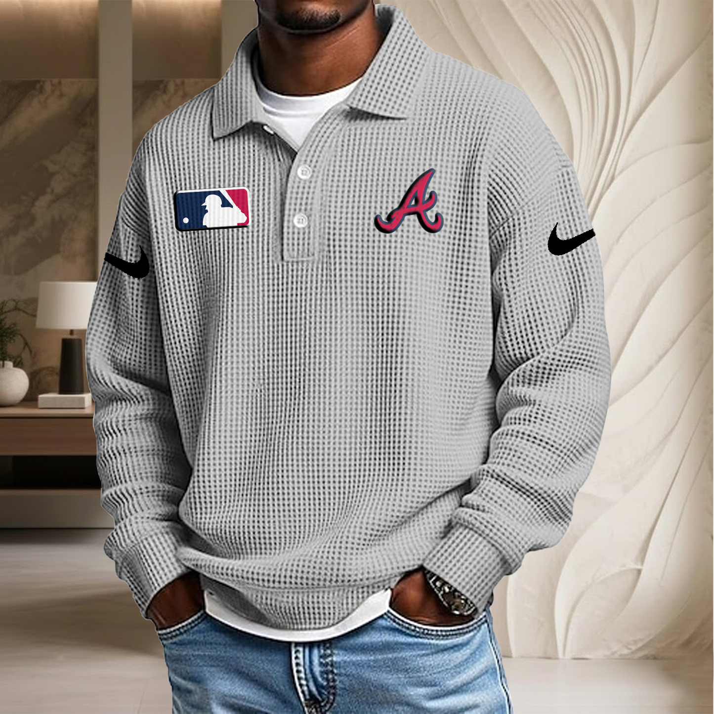 MLB x ATL Waffle Three Button Lapel Polo HLP HLPHUONG