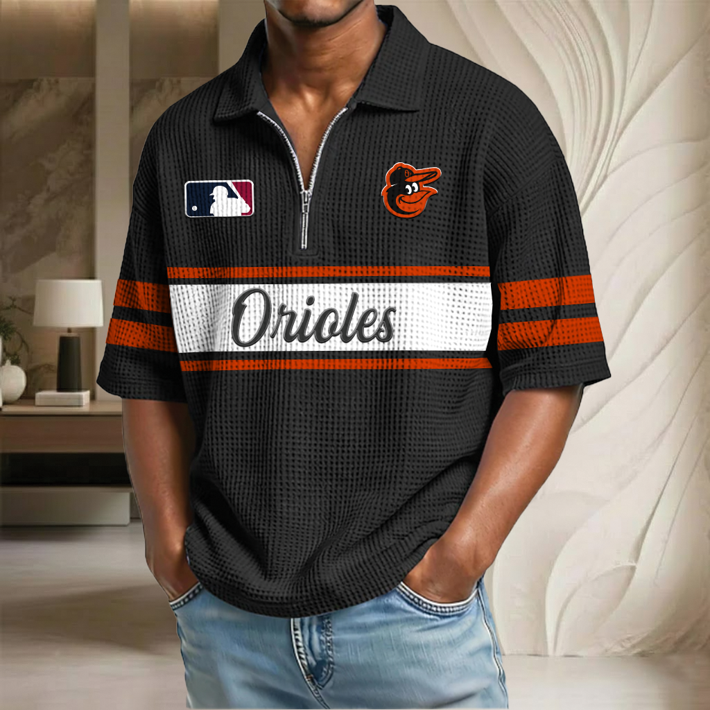 MLB x BAL Baseball Waffle Half-Zip Polo Shirt HLP HLPHUONG