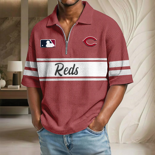 MLB x CIN Baseball Waffle Half-Zip Polo Shirt HLP HLPHUONG