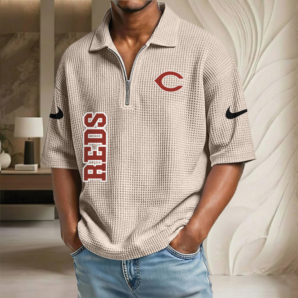 MLB x CIN Baseball Waffle Half-Zip Polo Shirt HLP HLPHUONG