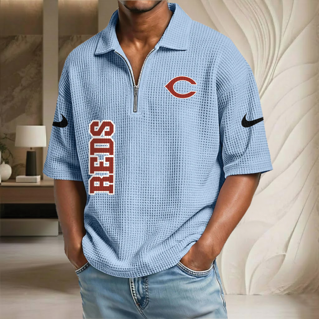 MLB x CIN Baseball Waffle Half-Zip Polo Shirt HLP HLPHUONG