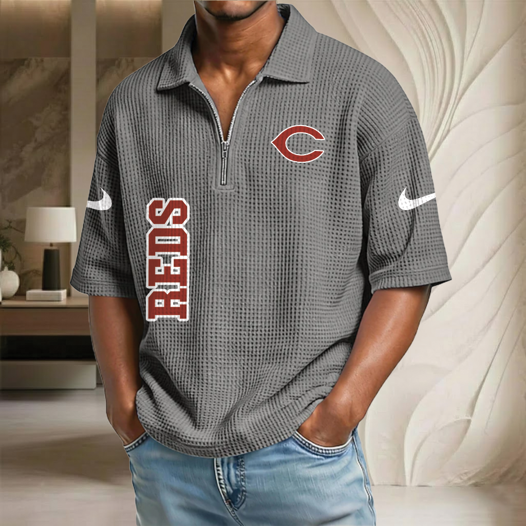 MLB x CIN Baseball Waffle Half-Zip Polo Shirt HLP HLPHUONG