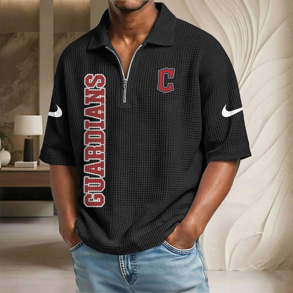 MLB x CLE Baseball Waffle Half-Zip Polo Shirt HLP HLPHUONG