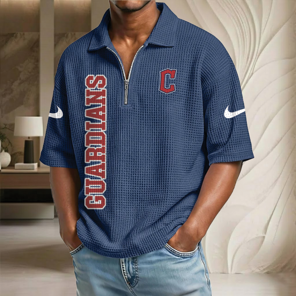 MLB x CLE Baseball Waffle Half-Zip Polo Shirt HLP HLPHUONG