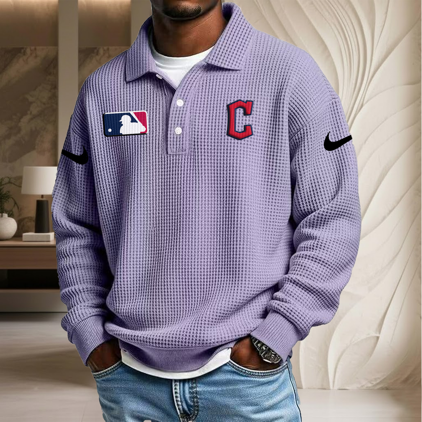 MLB x CLE Waffle Three Button Lapel Polo HLP HLPHUONG