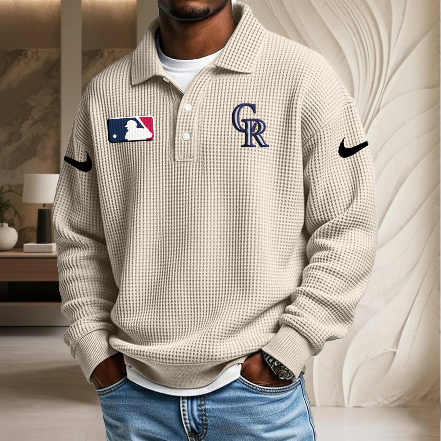 MLB x COL Waffle Three Button Lapel Polo HLP HLPHUONG
