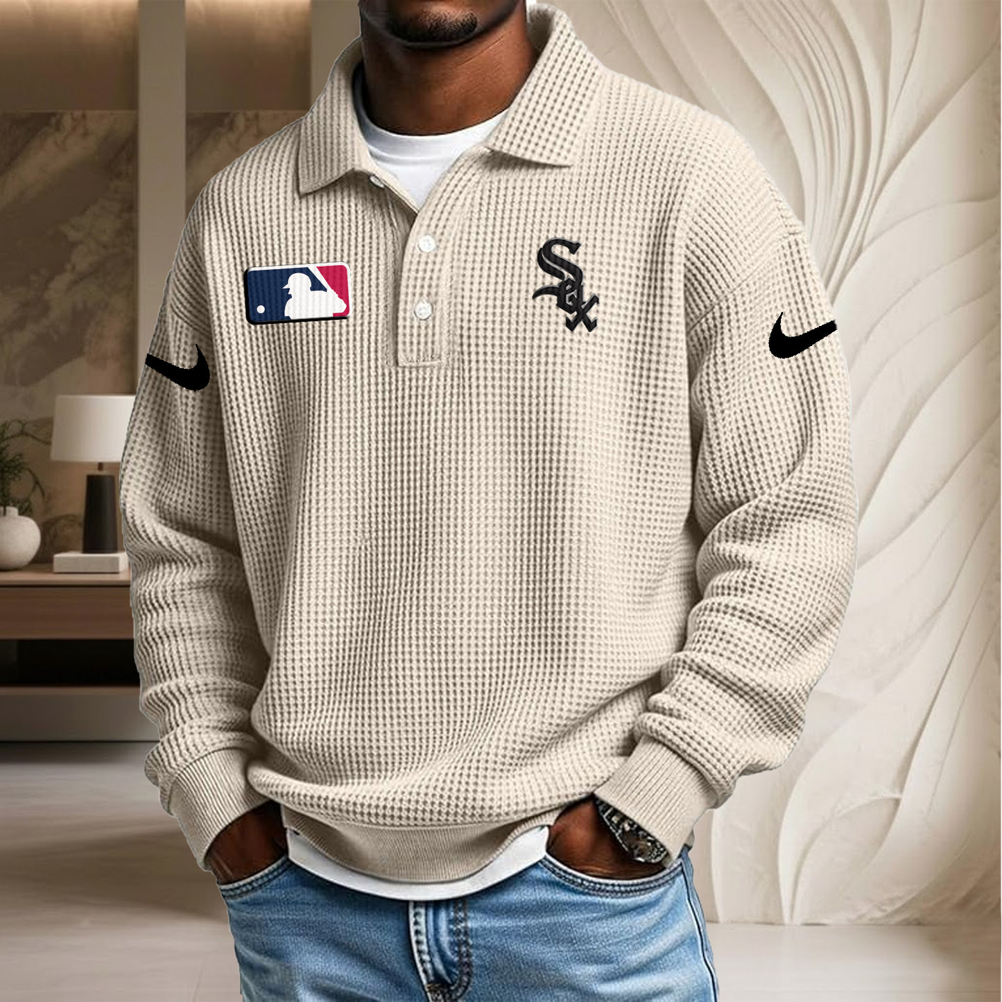 MLB x CWS Waffle Three Button Lapel Polo HLP HLPHUONG