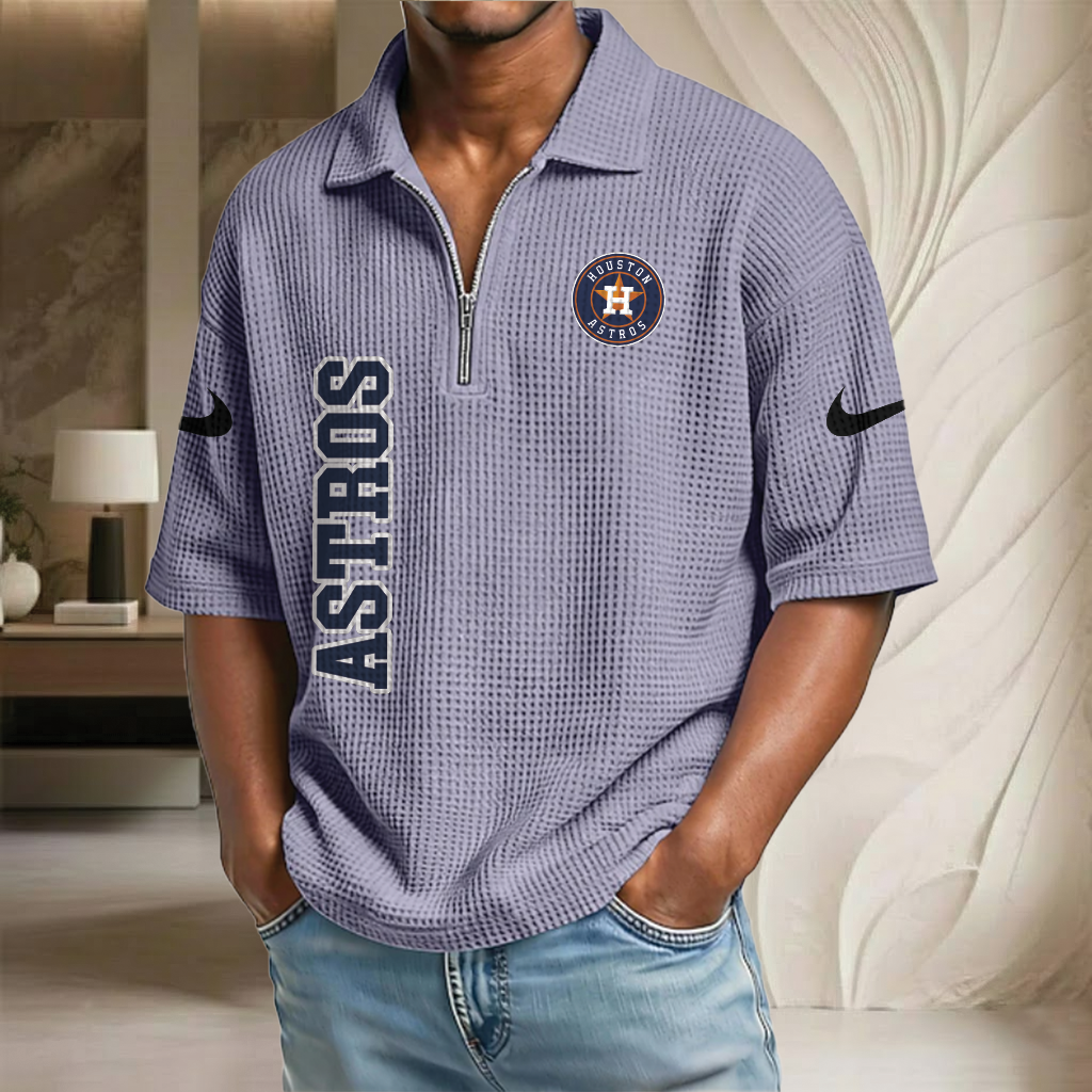 MLB x HOU Baseball Waffle Half-Zip Polo Shirt HLP HLPHUONG